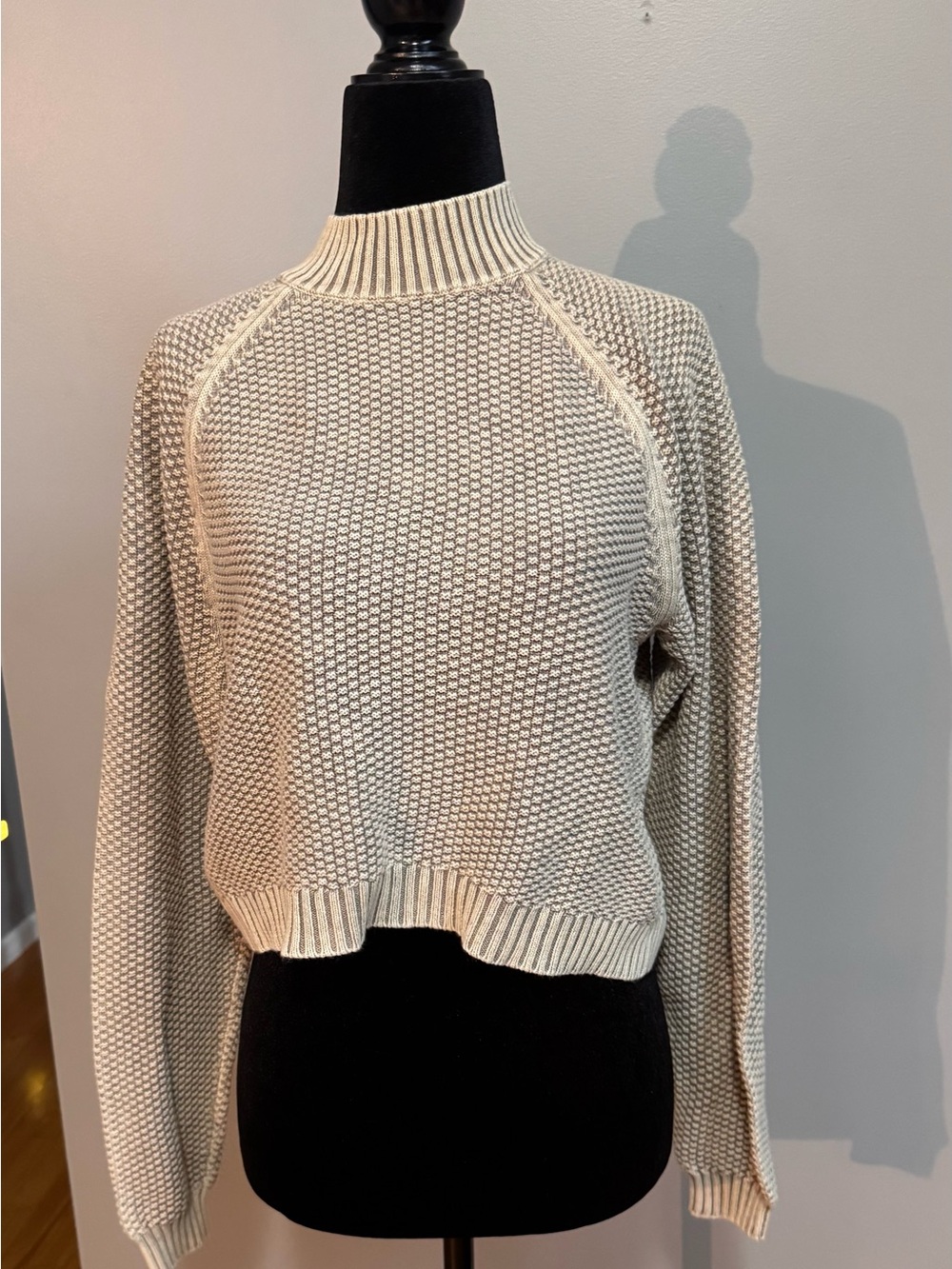 RVCA Cream Textured Mock Neck Sweater